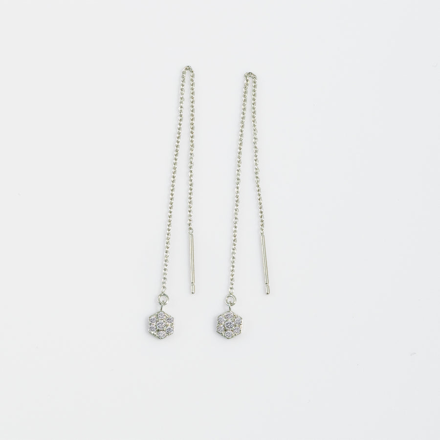 Pt900 パヴェ ヘキサゴン ダイヤモンドチェーンピアス - MoTo jewelry（モトジュエリー）